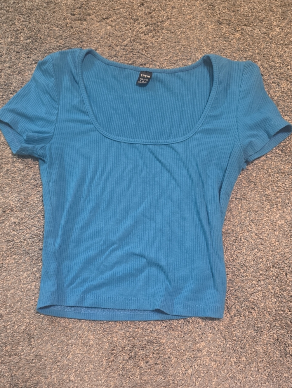 SHEIN Teal Ribbed Scoop Crop Top